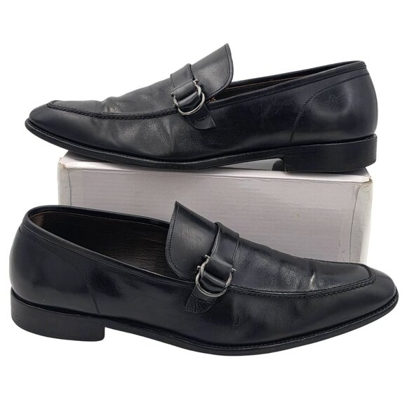 Vintage Salvatore Ferragamo Italy Mens 13D Black Leather Dress Shoes Bit Loafers - Picture 4 of 15
